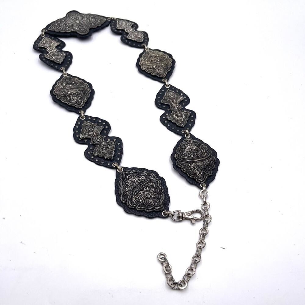 VINTAGE Boho Festival Hippie chain and black leather belt